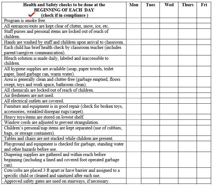 Printable Health And Safety Checklist
