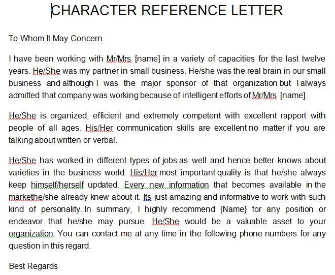 character reference letter for a friend example
