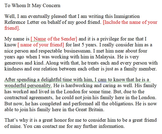 Immigration Letter Of Recommendation Samples from www.bestcollections.org