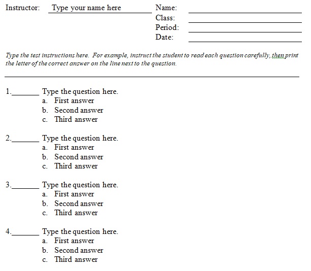 Multiple Choice Test Templates 8 Best Documents Free Download