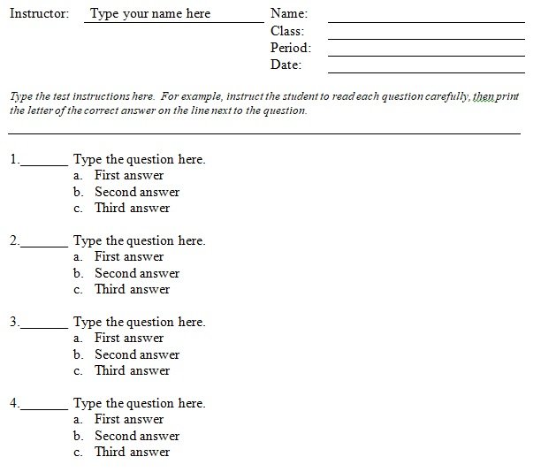 Multiple Choice Template Free - FREE PRINTABLE TEMPLATES