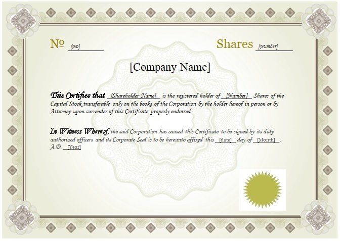 Corporate Share Certificate Template