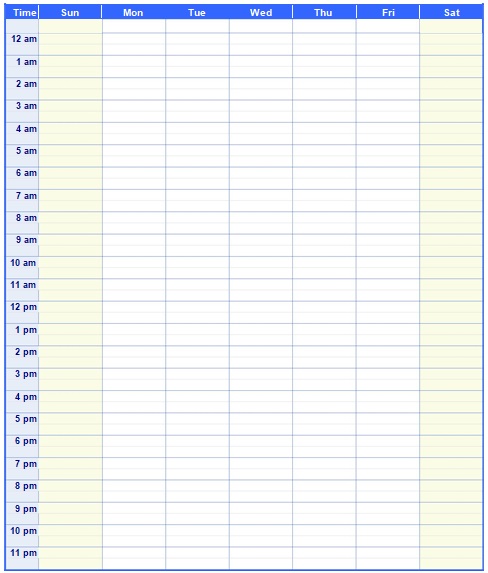 editable hourly schedule template