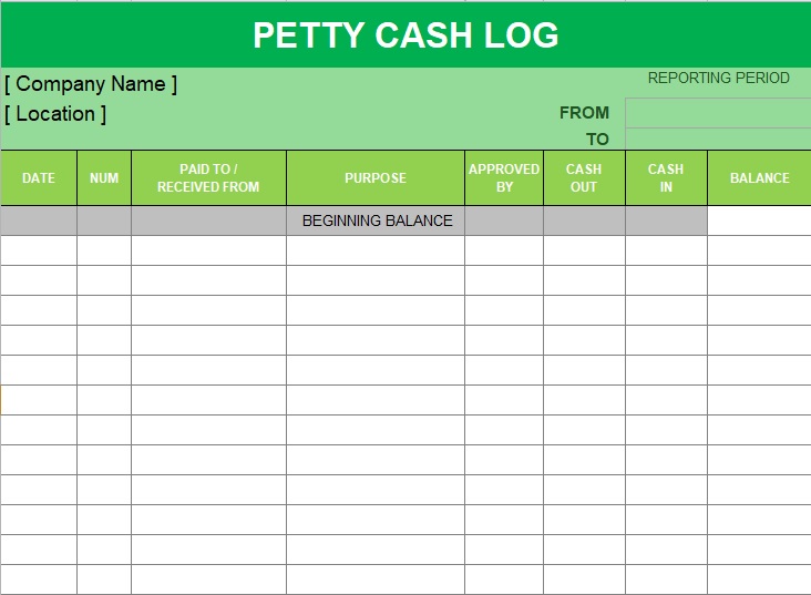 Petty Cash Log Template Free Download