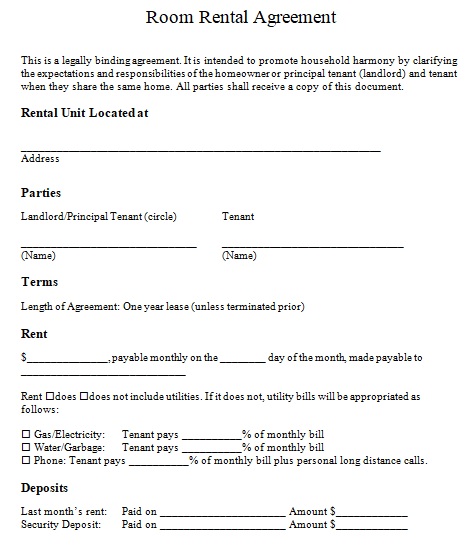 Room Rental Agreement Template from www.bestcollections.org