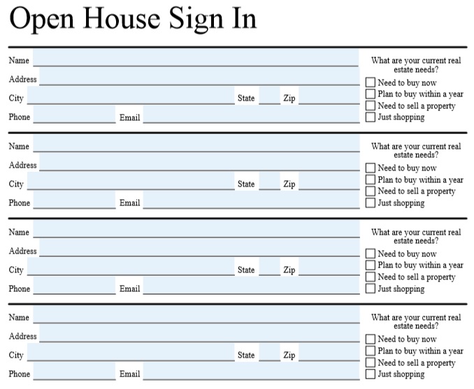 30 Open House Sign In Sheet Pdf Word Excel For Real Estate Agent Real 