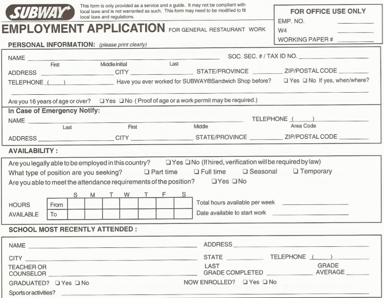 restaurant job application template