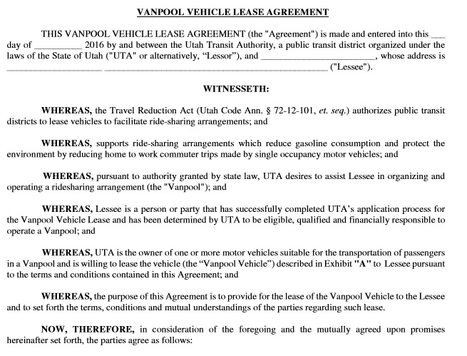 vanpool vehicle lease agreement