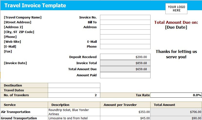 travel services invoice