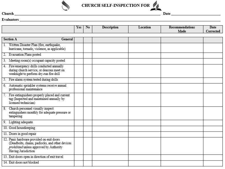 Church Building Maintenance Checklist Template