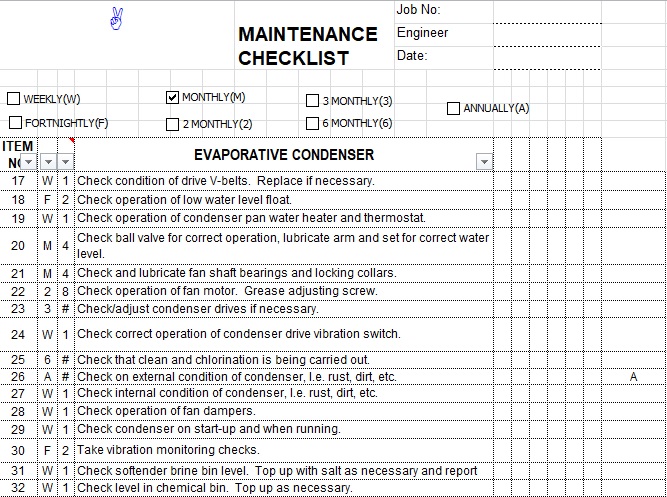 maintenance checklist template