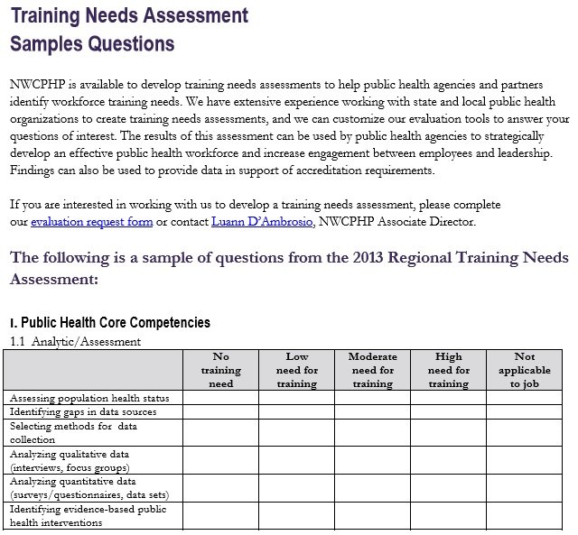 Training Needs Survey Questions For Employees Template