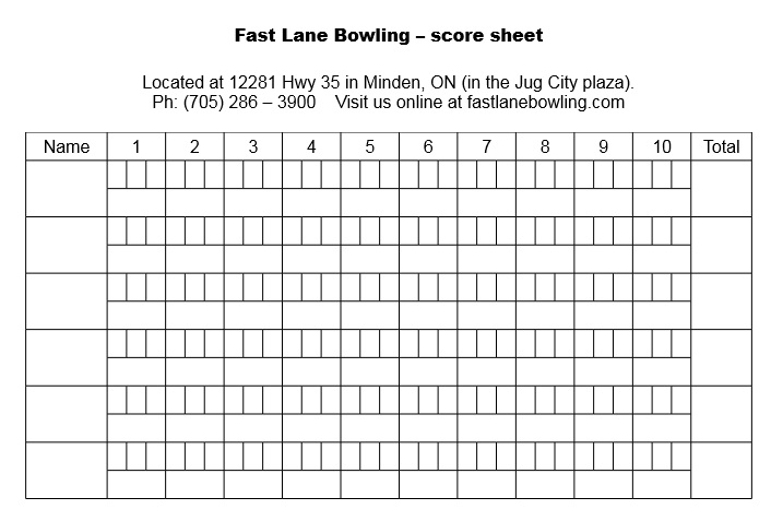 fast lane bowling score sheet
