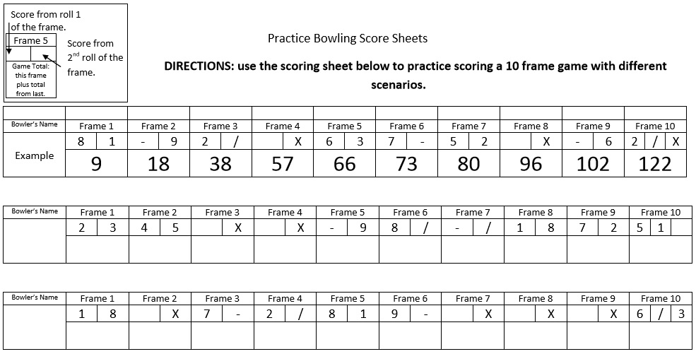 practice bowling score sheet