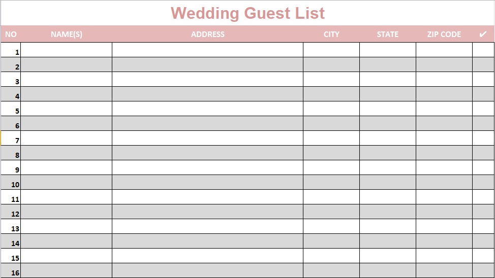 wedding guest list template excel
