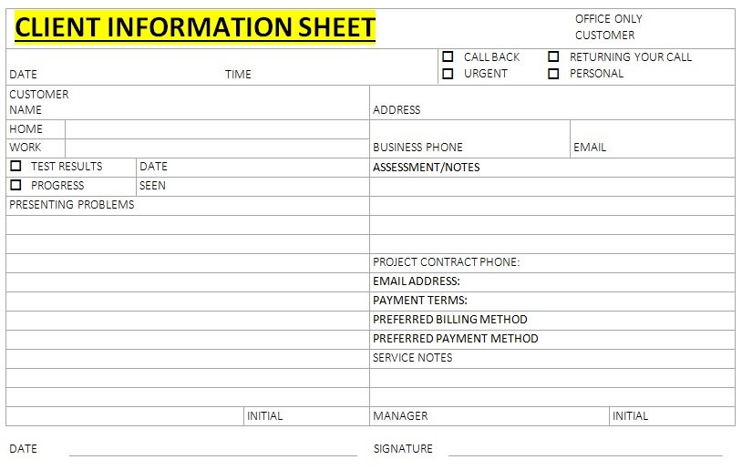 24 Free Client Information Sheet Templates Word PDF BestCollections