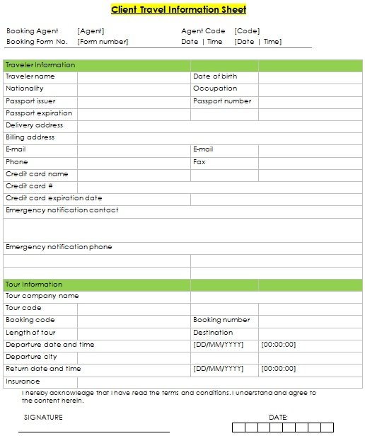 travel client information form