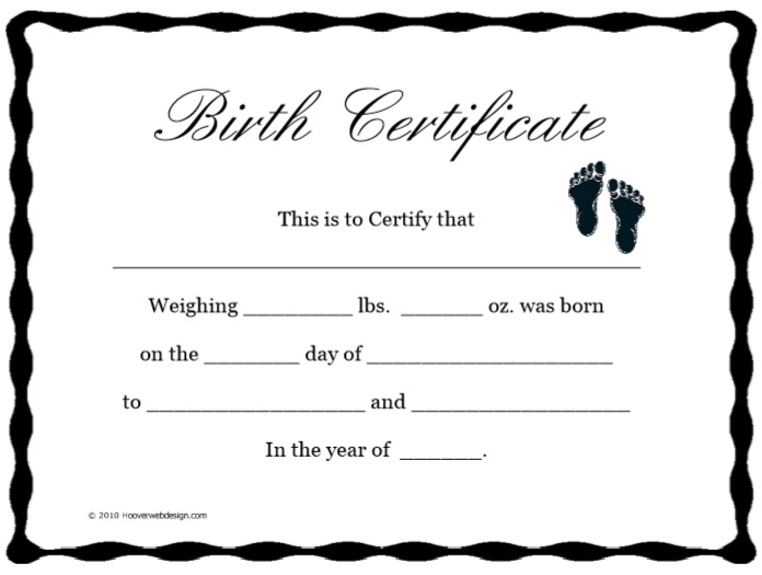fake birth certificate template