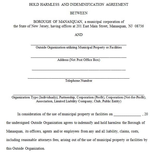 hold harmless and indemnification agreement