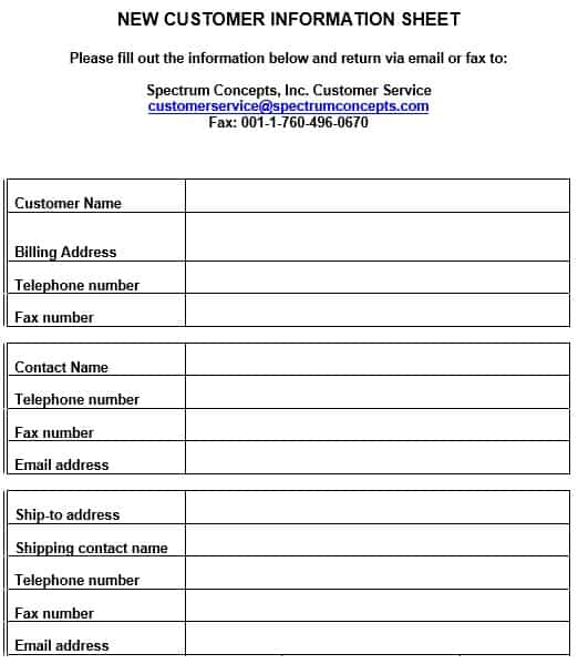 new customer information form template