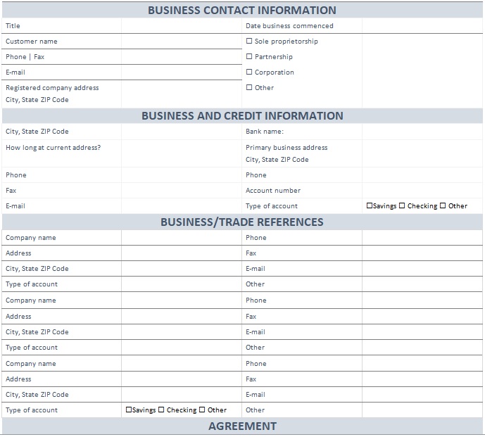 new customer information sheet