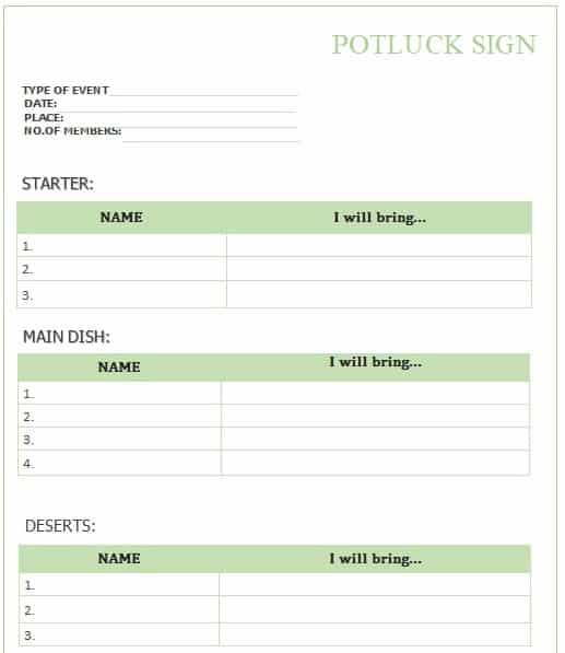 printable potluck sign up sheet