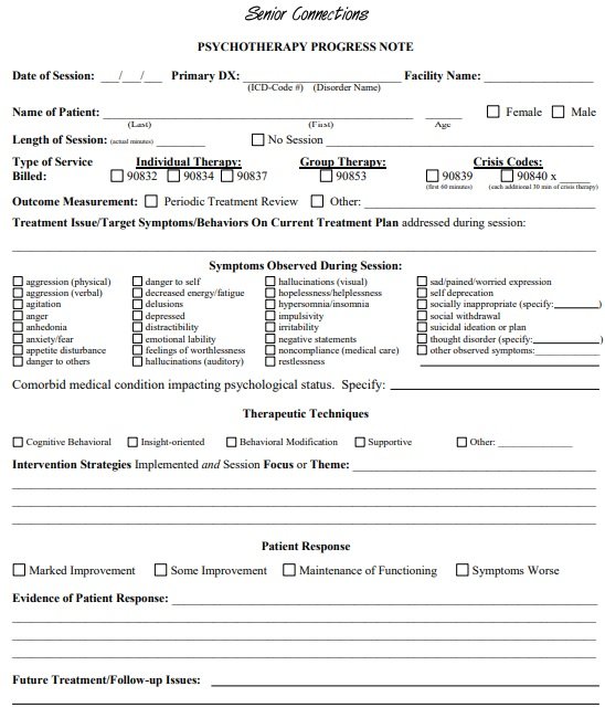 Psychotherapy Progress Note Template