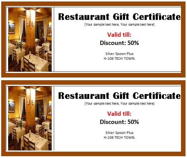 restaurant gift certificate