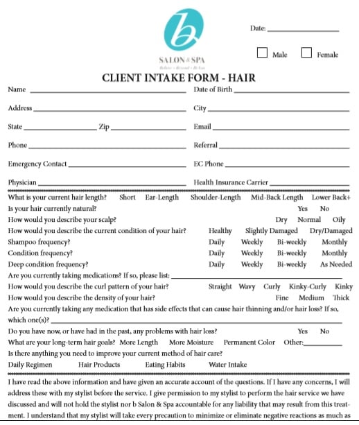 salon client information sheet template