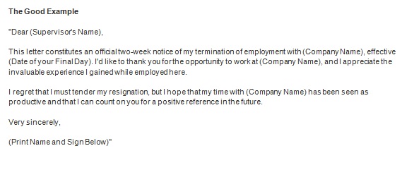 a good 2 week notice letter
