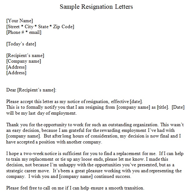 standard 2 week notice letter