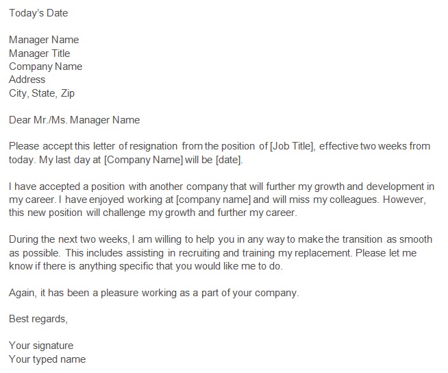 two weeks notice template