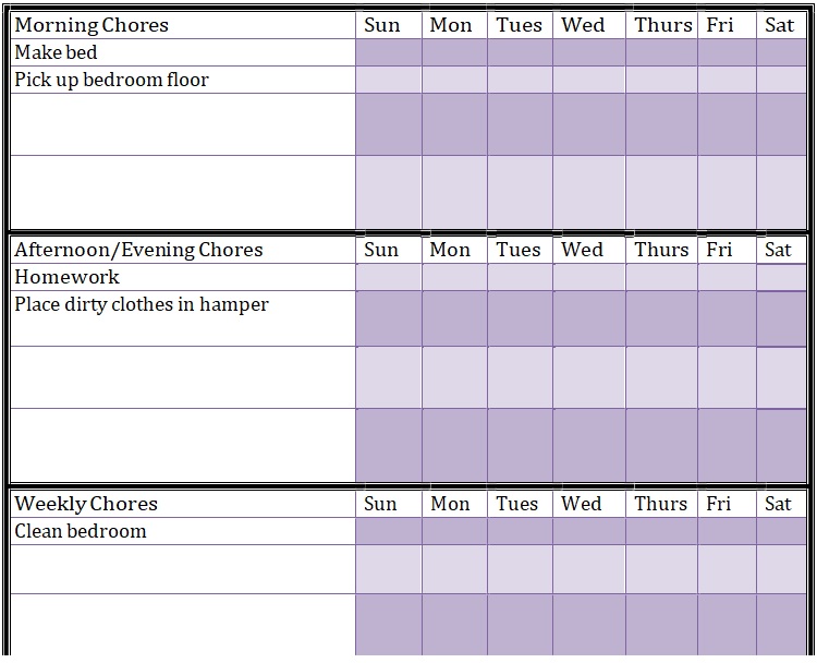 free customizable chore chart template