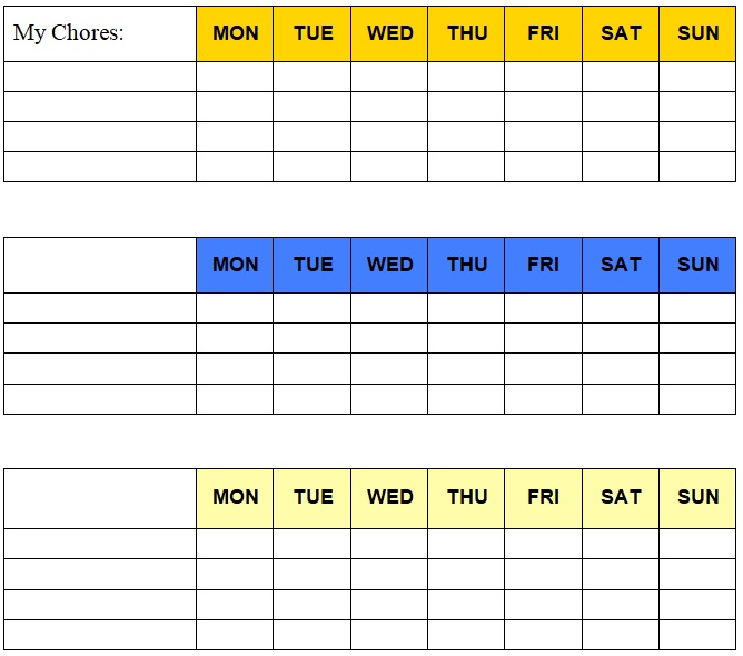 multiple child chore chart template