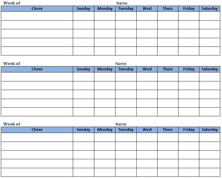 free printable chore charts for adults