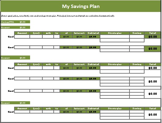 savings goal tracker sample
