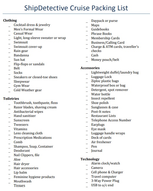 cruise packing list template