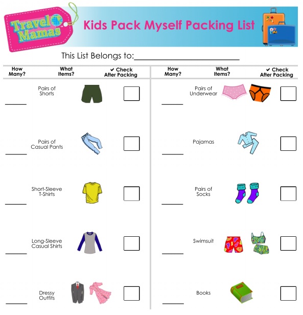 kids packing list template