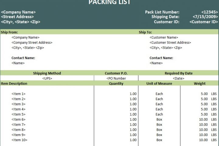 excel packing list template