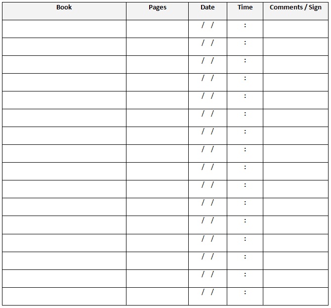reading log template middle school