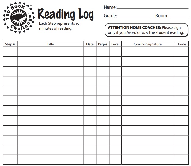 reading log template middle school