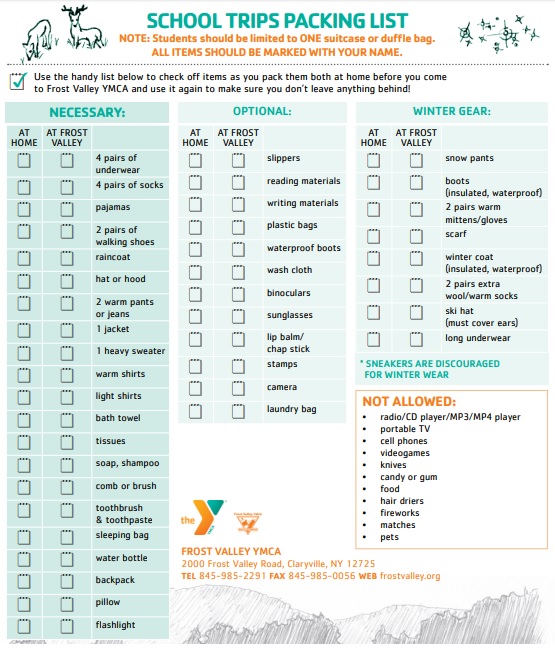 school trips packing list template
