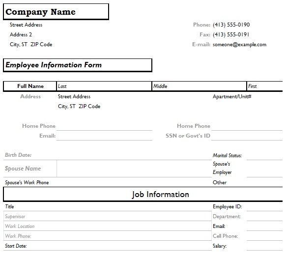employee profile template excel
