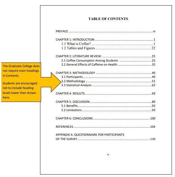 sample word document with table of contents