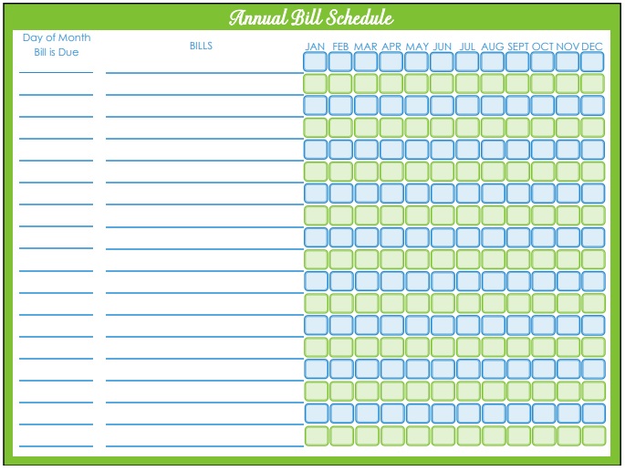 yearly bill pay checklist