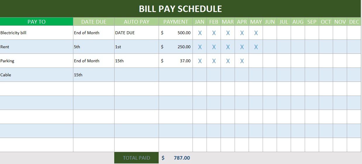 25 Printable Bill Pay Checklists Bill Calendars Excel PDF Word 