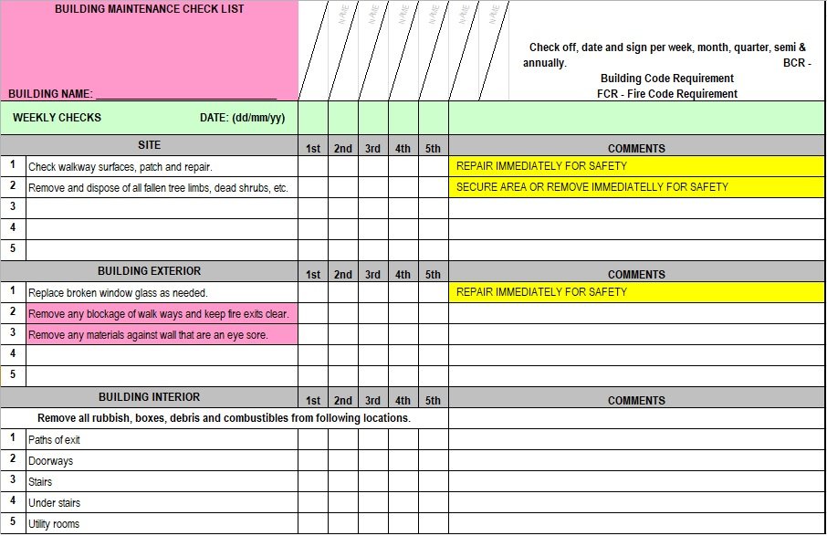 Free Building Maintenance Schedule Template - Templates Printable Download