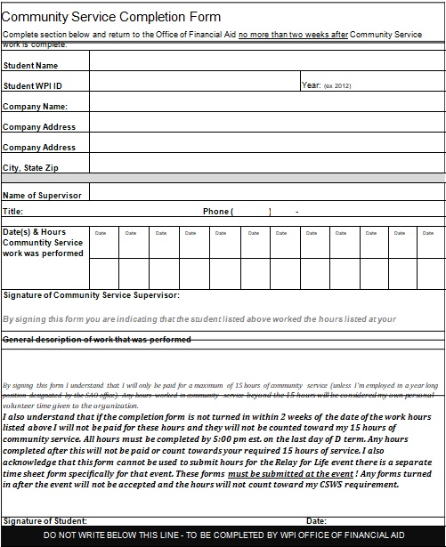 community service completion form