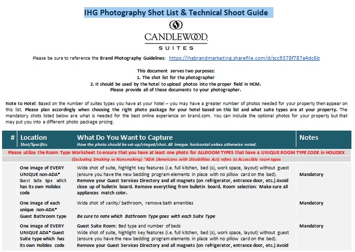 ihg photography shot list & technical shoot guidelines