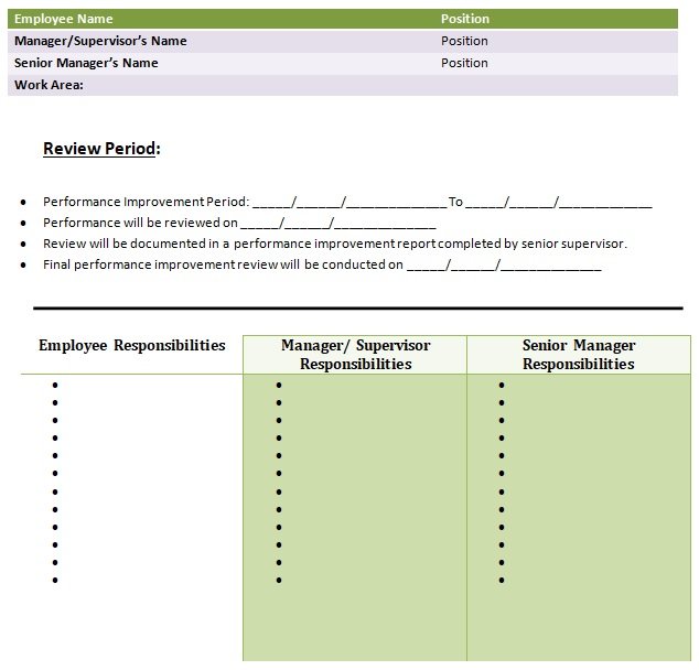 Performance Improvement Plan Template Word